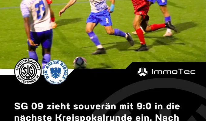 Souveräner 09:0-Sieg gegen Adler Riemke: SGW im Achtelfinale des Kreispokals