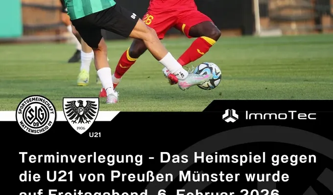 Terminverlegung - Das Heimspiel gegen die U21 von Preußen Münster wurde auf Freitagabend, 6…