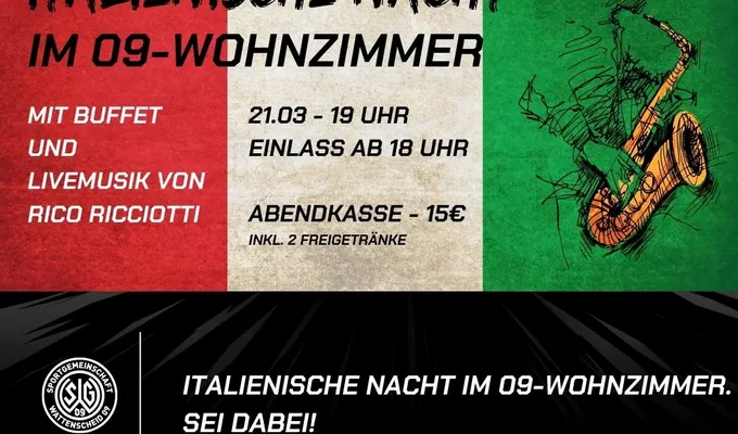 Italienische Nacht am 21.03. ab 19 Uhr im 09 Wohnzimmer