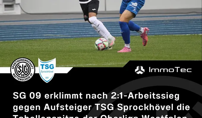 SG 09 erklimmt nach 2:1-Arbeitssieg gegen Aufsteiger TSG Sprockhövel die Tabellenspitze der…