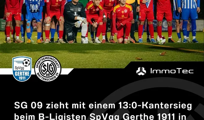 SG 09 zieht mit einem 13:0-Kantersieg beim B-Ligisten SpVgg Gerthe 1911 in die nächste Runde des…