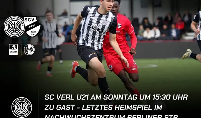 SC Verl U21 am Sonntag um 15:30 Uhr zu Gast - Letztes Heimspiel im Nachwuchszentrum Berliner Str.