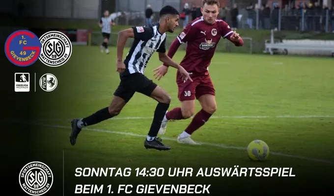 Sonntag 14:30 Uhr Auswärtsspiel beim 1. FC Gievenbeck